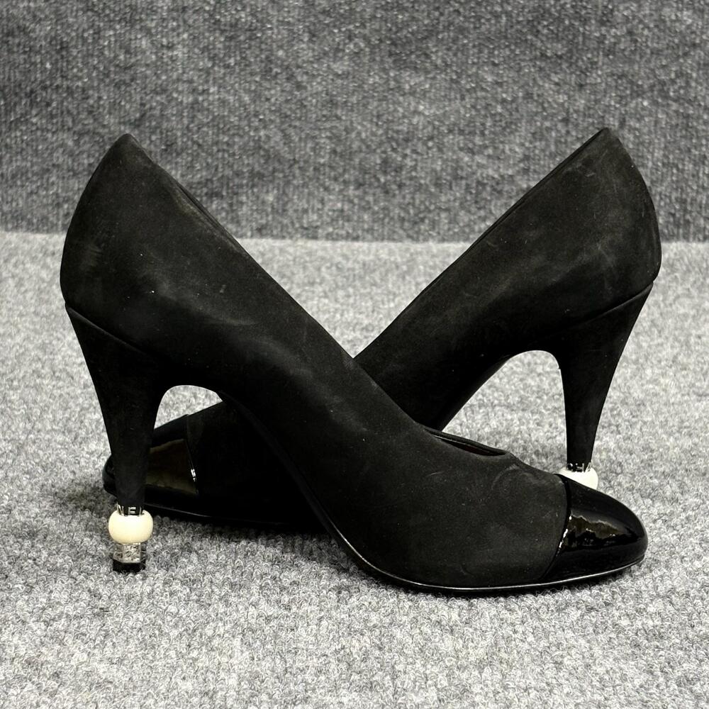 Chanel Shoes Womens 5.5 EU 36 Black Metiers d'Art Cutout Wedge Pearl Heels Italy